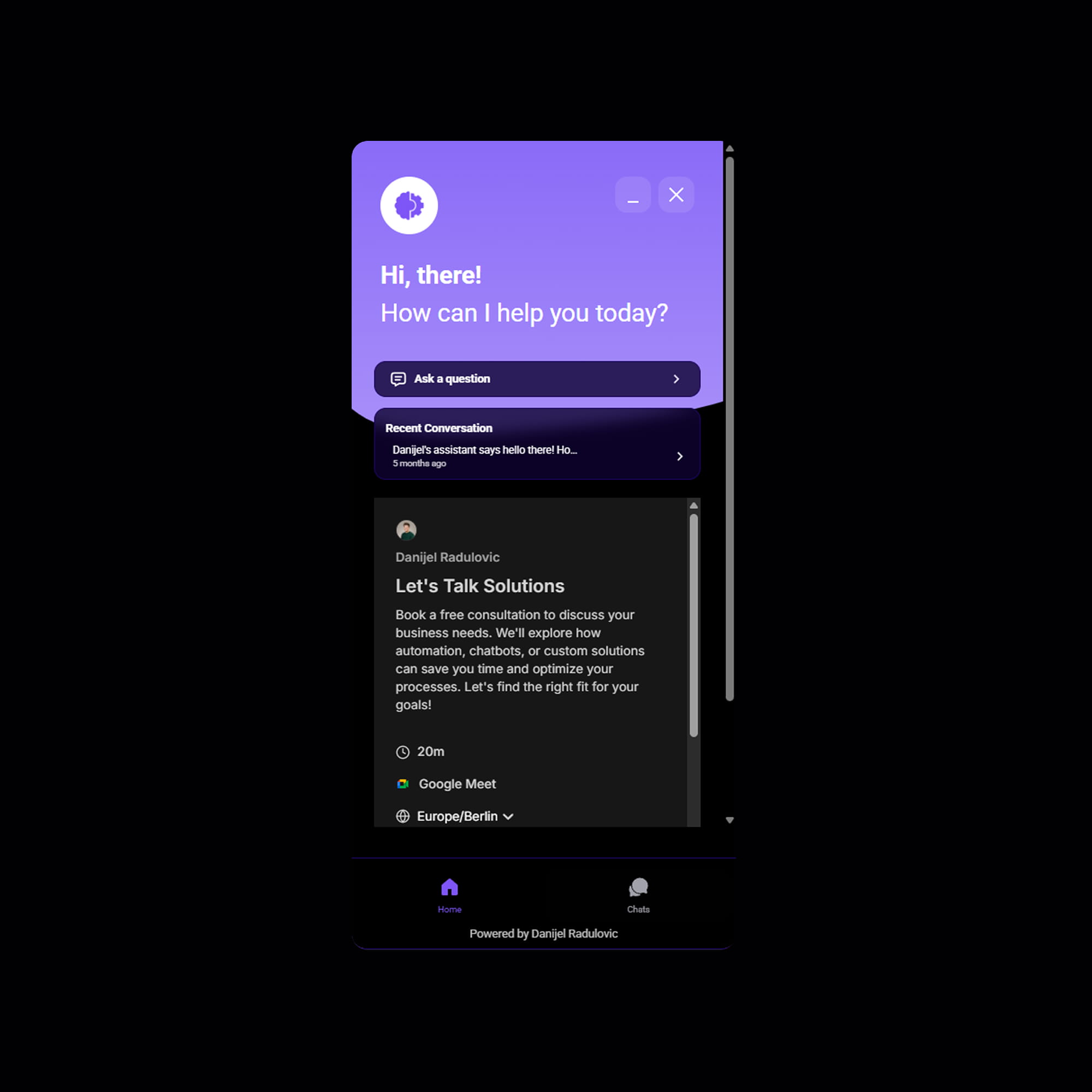AI Agent Custom Designed Chatbox Screenshot
